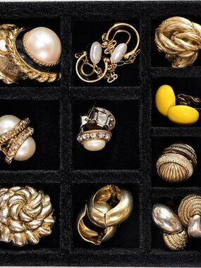 14-Pair Clip-On Earrings Lot Faux Pearl Gold & Silver Tone